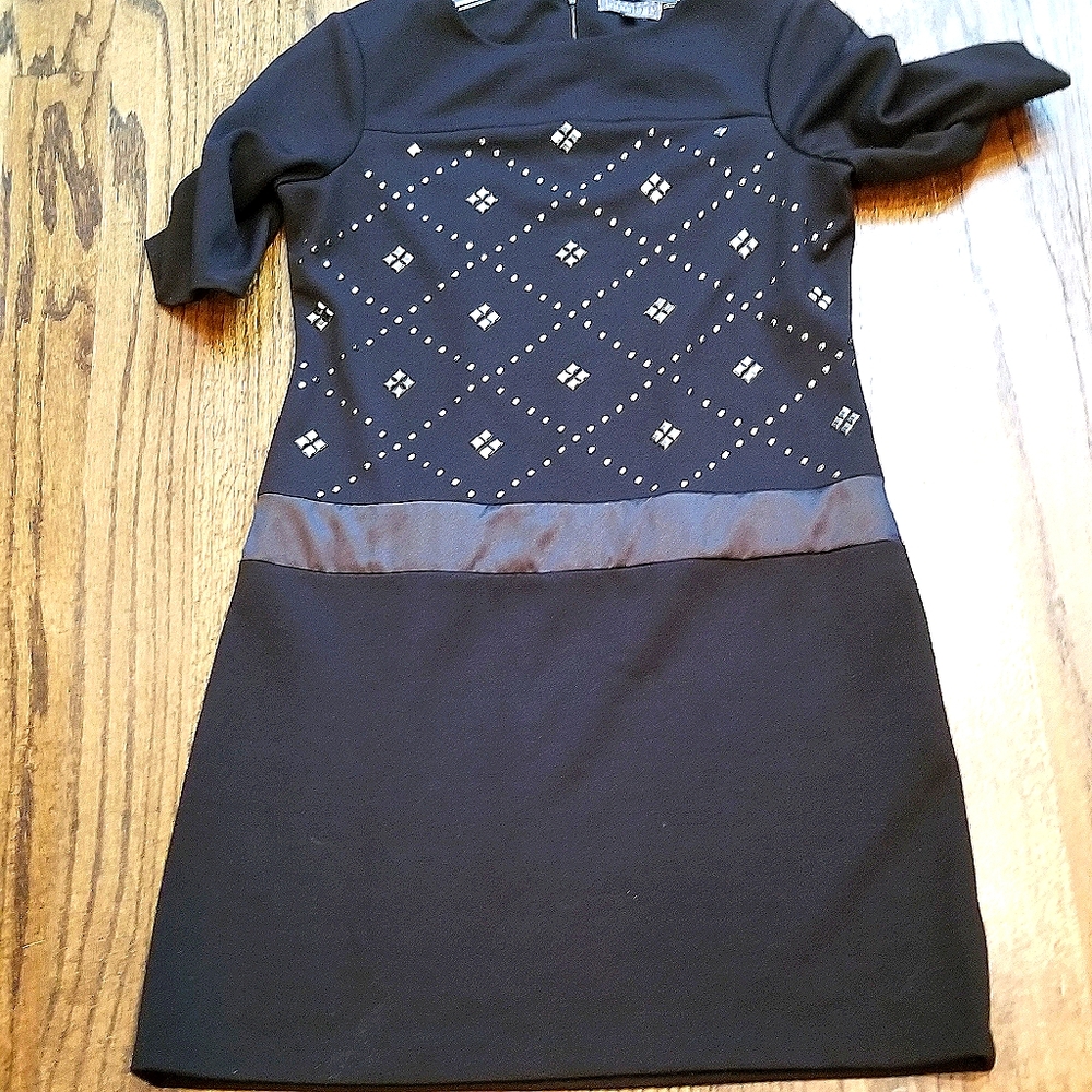 Luxology Black Studded Satin Trim Dress Sz…